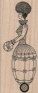 Steampunk Wheeled Woman 1 1/2 x 3 1/4" Rubber Stamp, Steampunk Stamp