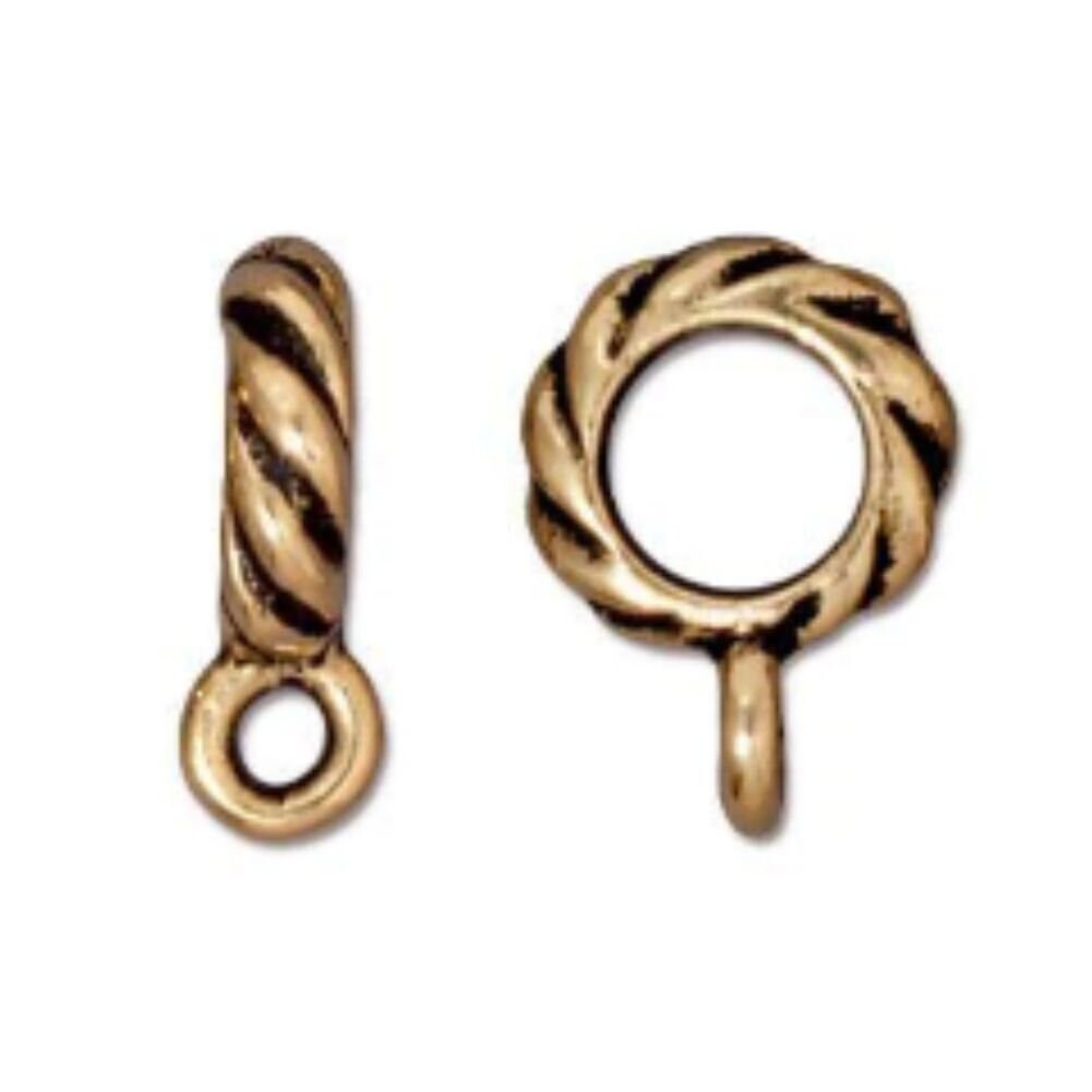 TierraCast Twisted Bails, Large DiameterAntique Gold Plated Pewter (Pkg. of 4)