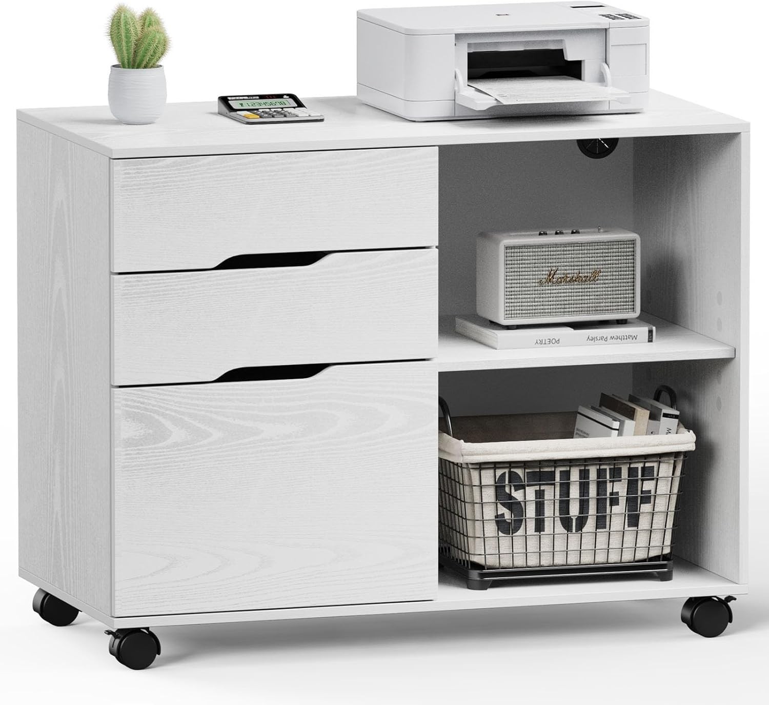 Lateral File Cabinet W/ 3 Drawers Rolling Filing Cabinets Under Desk Storage