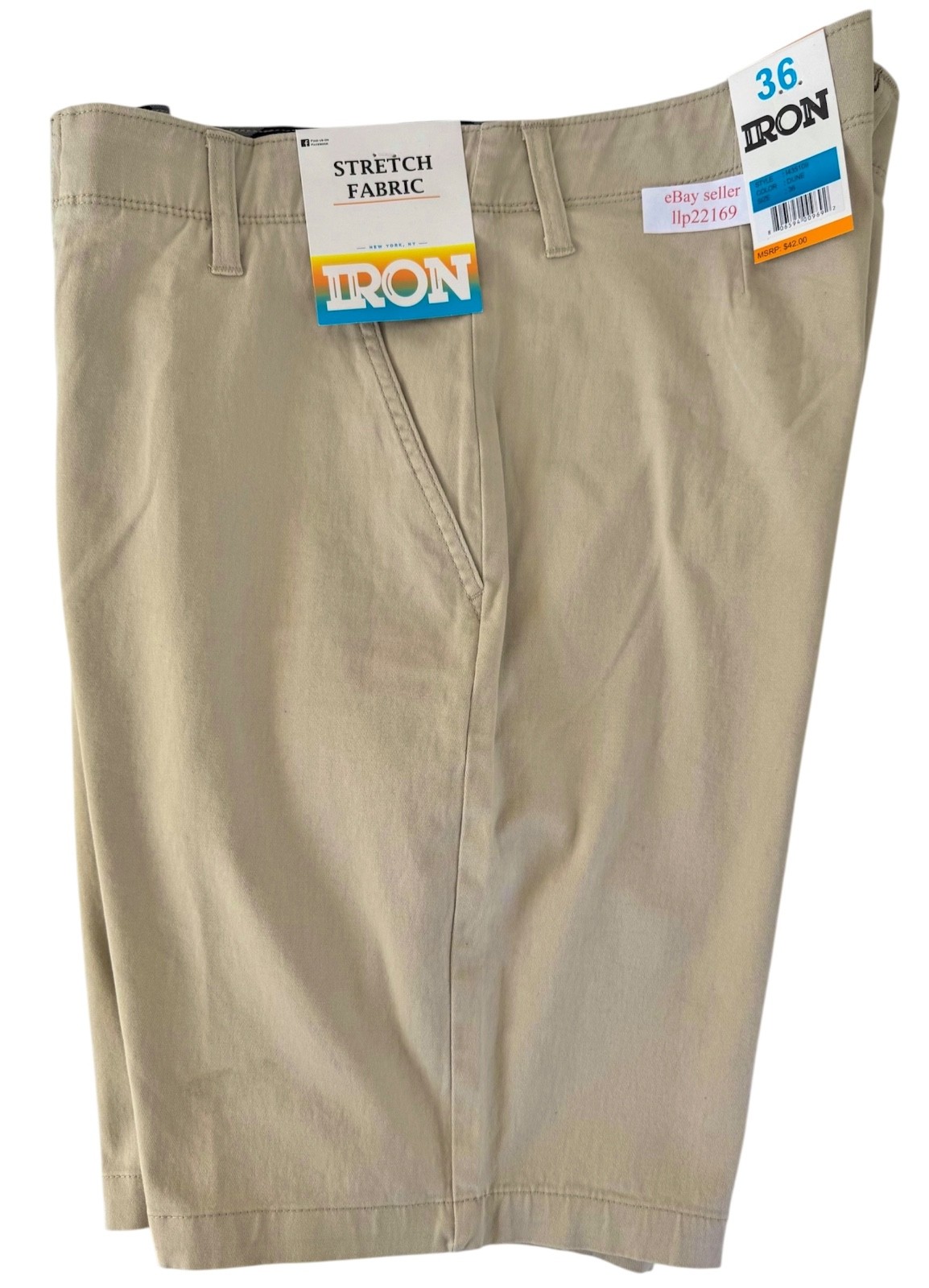 IRON CO Men's Stretch Shorts (SIZE 36) Flex Waist Flat Front SAND DUNE New Tag!