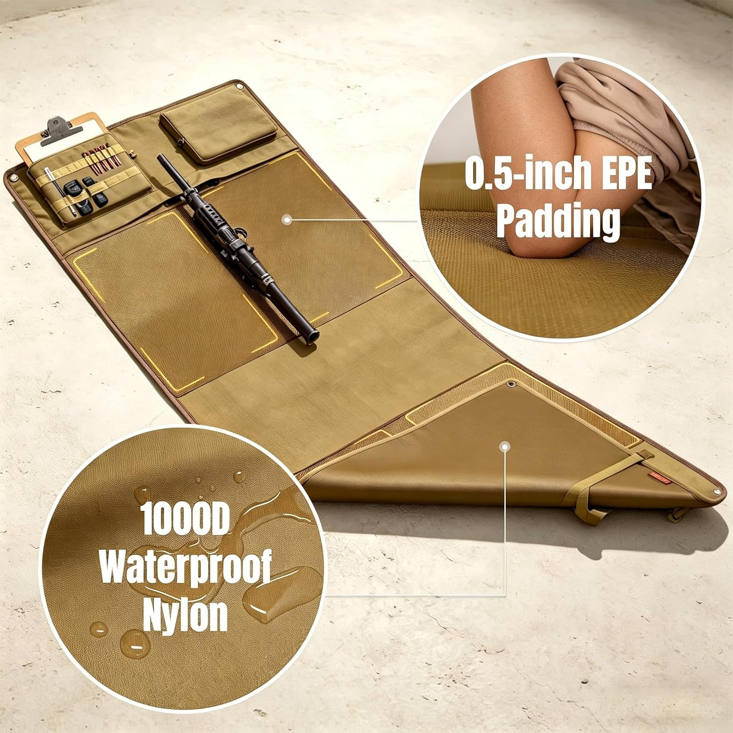 Shooting Mat, Tactical Prone Padded Shooting Mats, with 2 Pockets & Molle Webbin