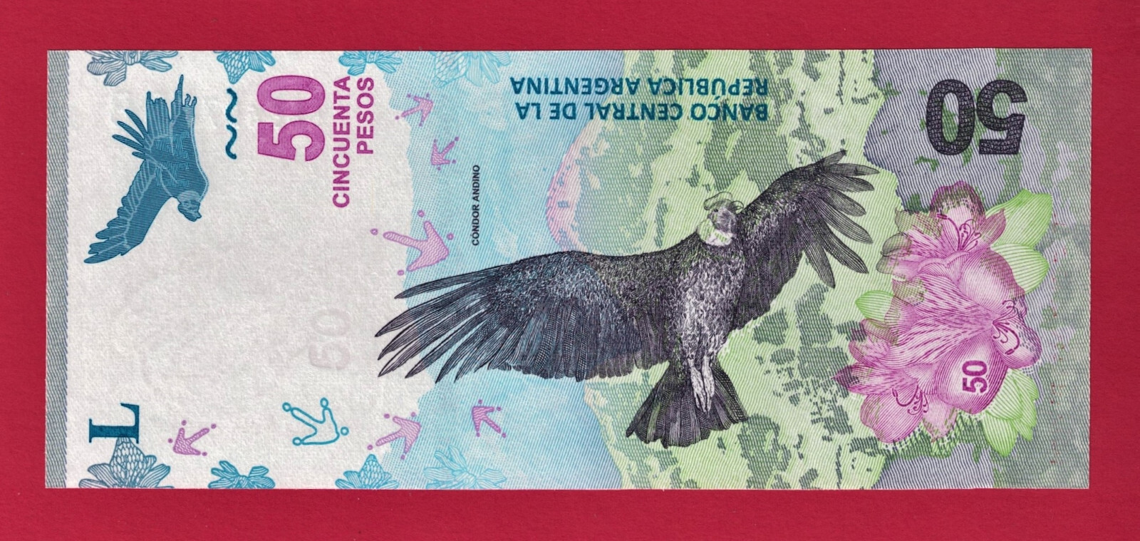 50 PESOS 2018 ARGENTINA UNC NOTE (Pick-363a) Suffix A Signatures: Caputo & Monzó