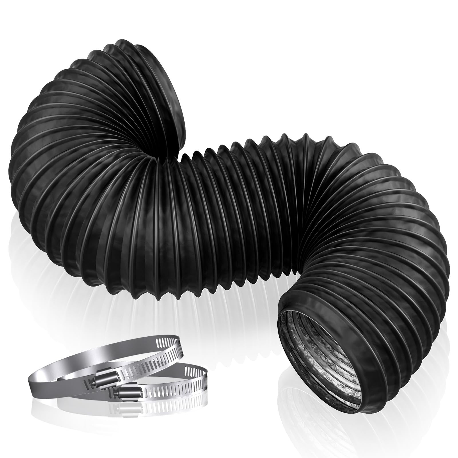 Hon&Guan 4inch 3FT Dryer Vent Hose, Flexible Exhaust Duct Hoset with 2 Hose C...