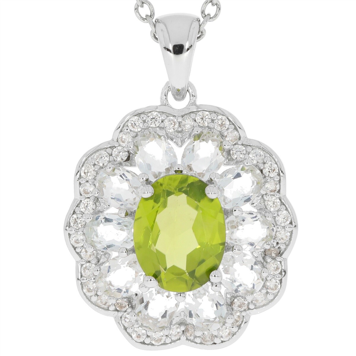 Sterling Silver Semi Mount Pendants Setting OV 8x6mm, OV 4X3mm White Topaz Halo