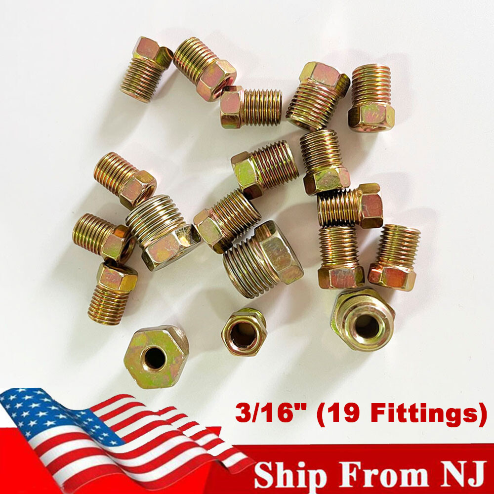 Car SAE Brake Line Fitting Kit for Inverted Flares on 3/16 Tube (19 Fittings)