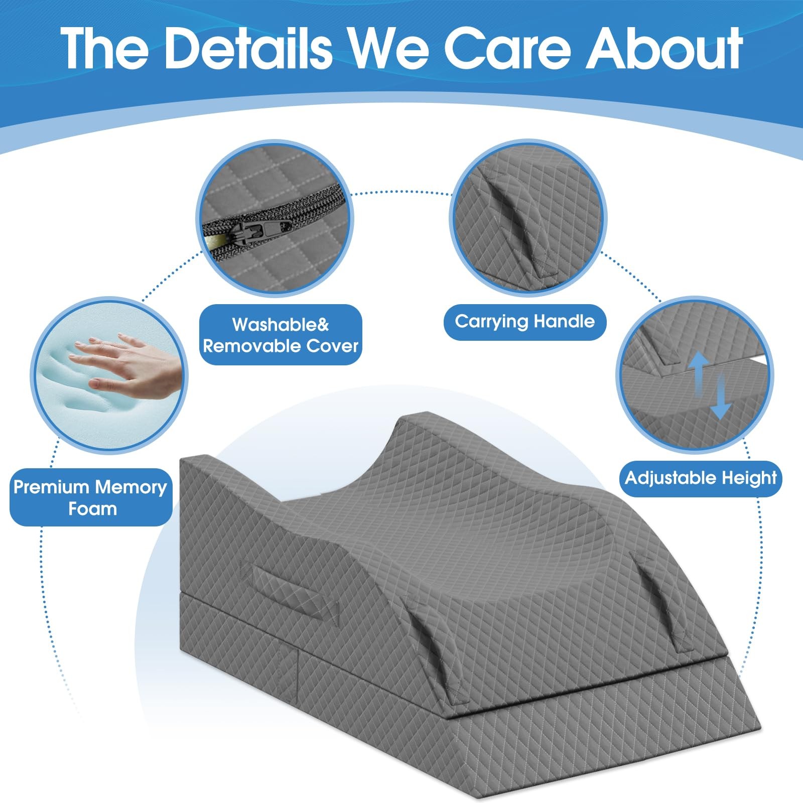 Elevation Pillows for Leg After Surgery, Memory Foam Adjustable Wedge Pillow ...