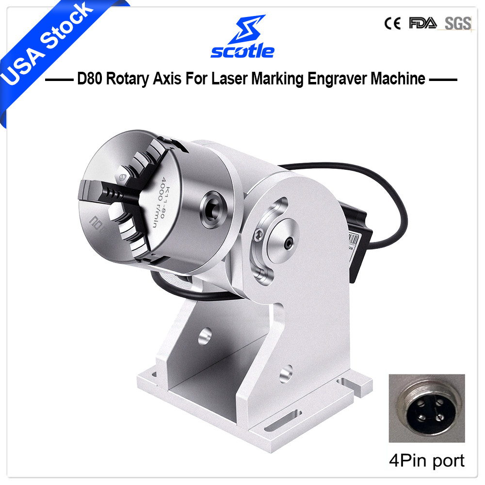 D80 Rotary Axis For Laser Marking Engraver Machine Rotation Fixture Tool 4Pin