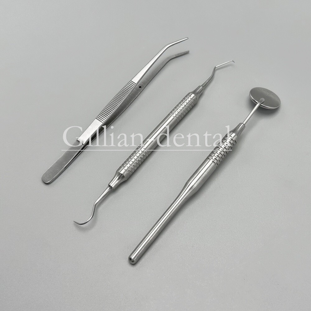 3pcs Dental Basic Instruments Set Tweezer Explorer Mirror Plier Stainless Steel