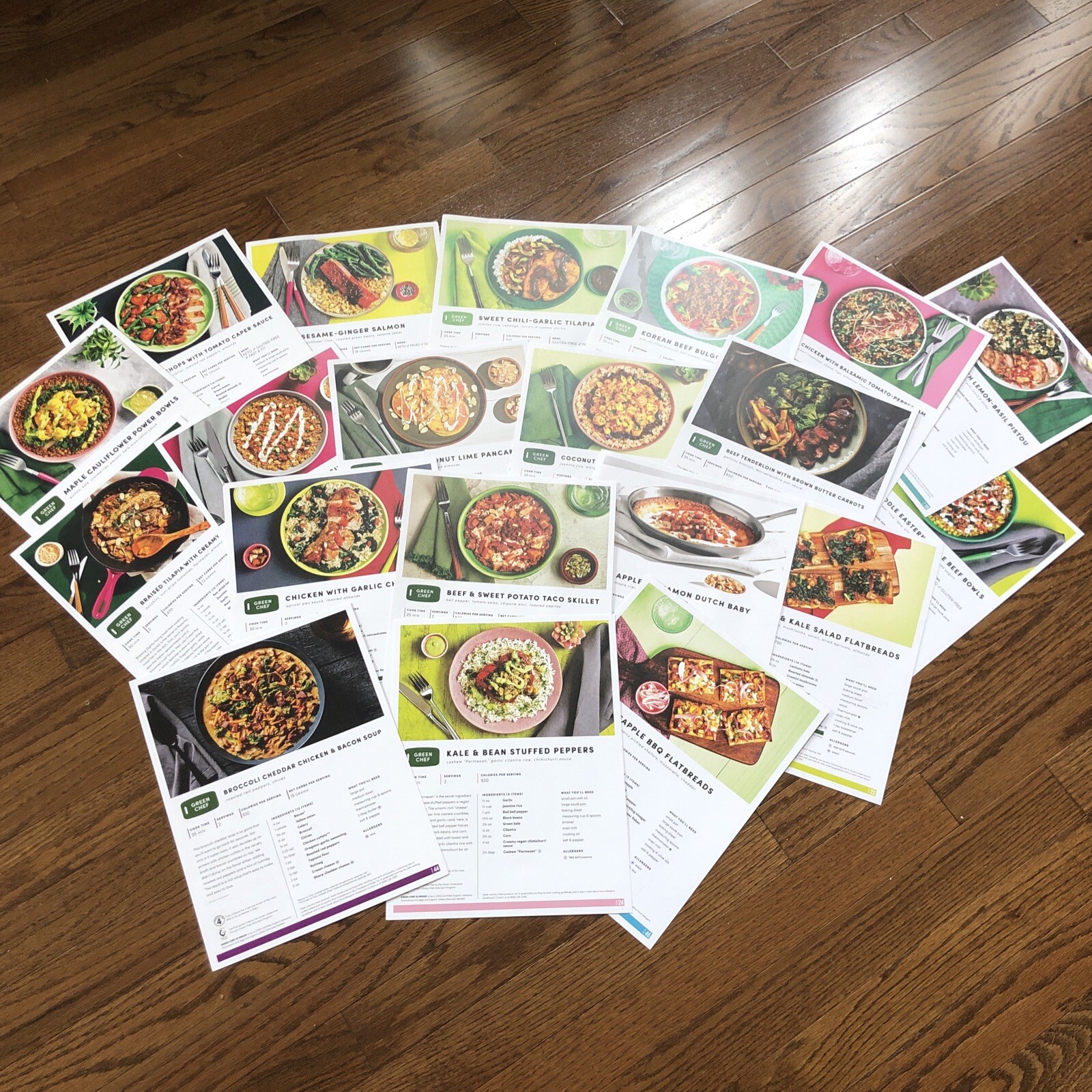 20 GREEN CHEF RECIPE Cards Tenderloin Fish Soup Pancakes Turkey BOWLS & more17