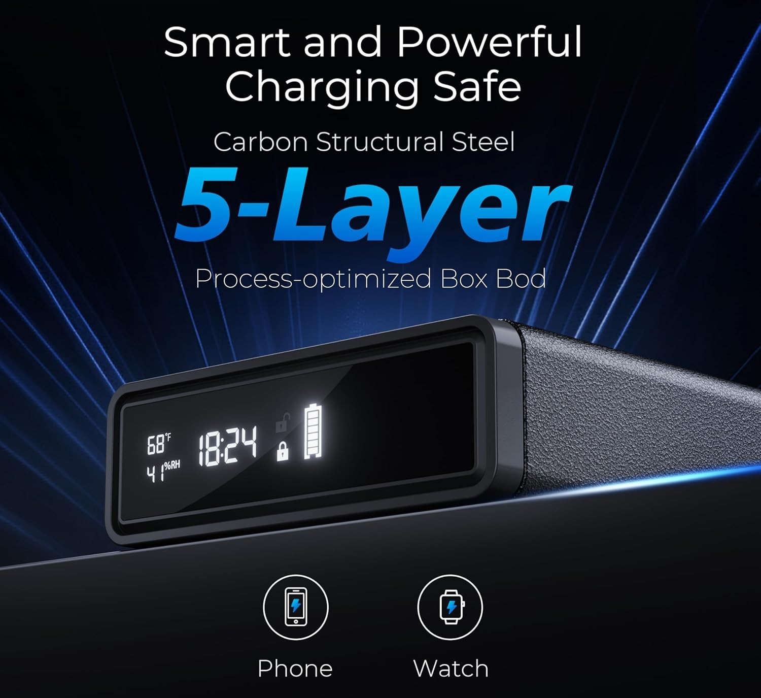 Biometric Safe with Wireless Charging, 3 Access Methods to Unlock, Nightstand Dr