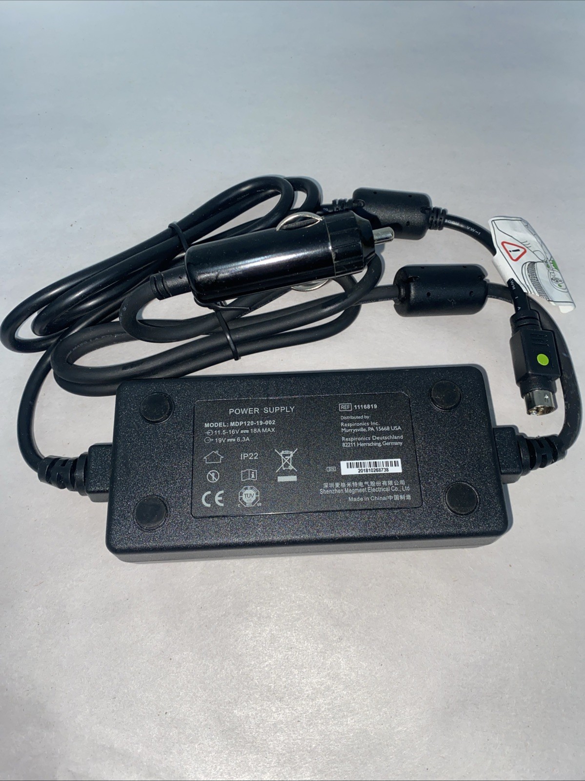 Philips Respironics CPAP MDP120-19-002 Mobile Car Auto DC Power Supply