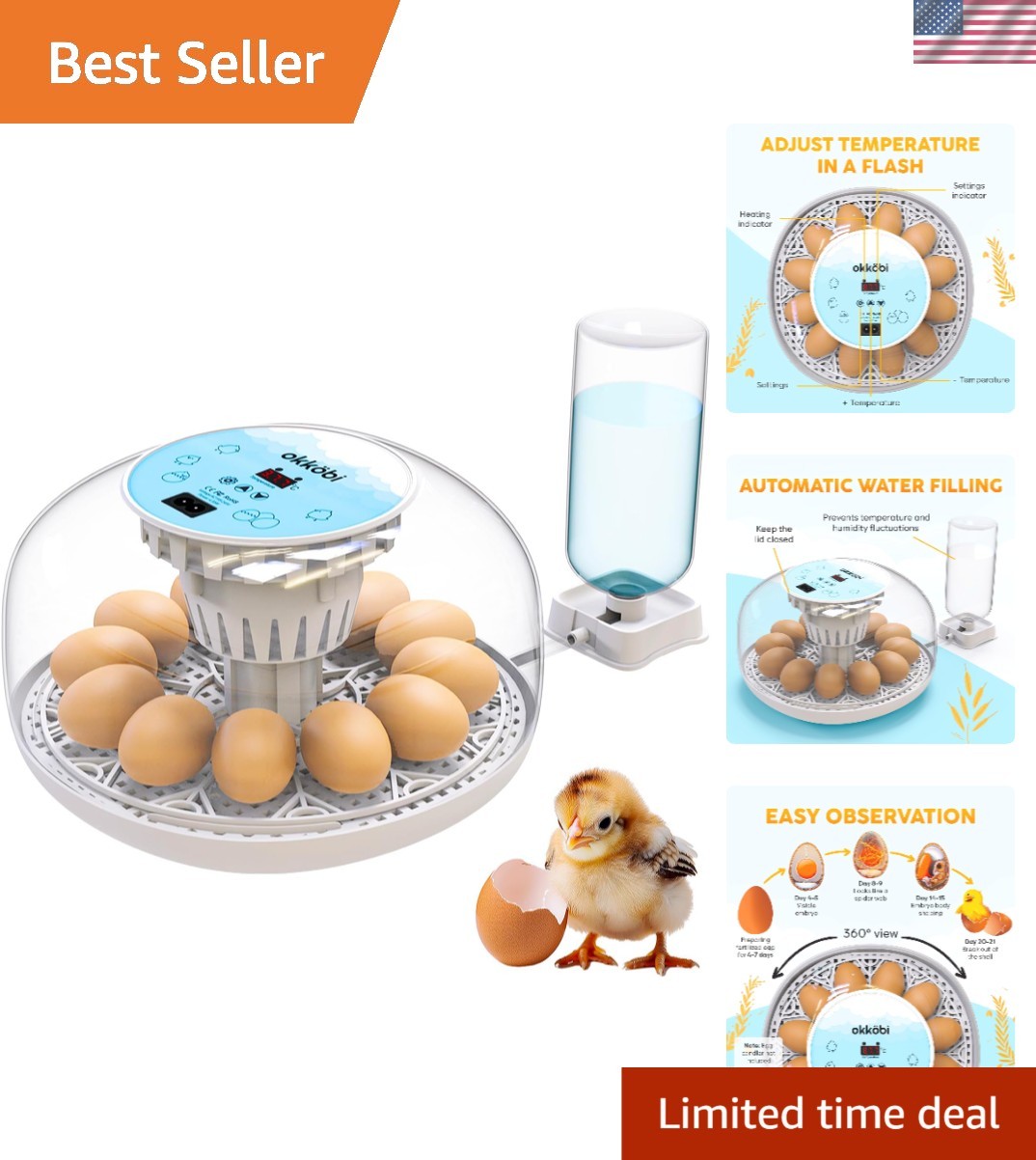 M12 Incubators for Hatching Eggs - Egg Incubator with Automatic Turner and Hu...