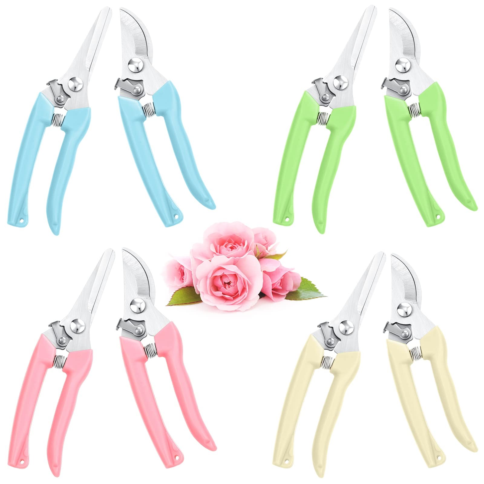 Jutom 8 Pcs Garden Shears Pruning Scissors Clippers Beige,blue,green,pink