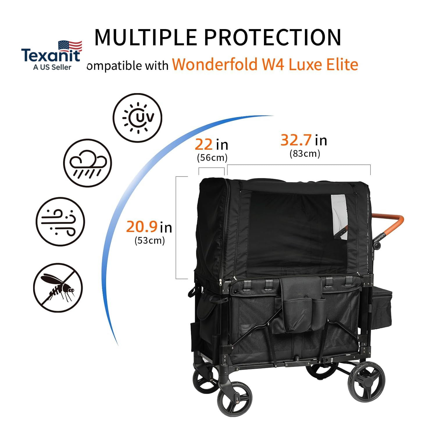 Full Coverage Wagon Canopy Customized for Wonderfold W4 Luxe Elite, Water-Resist