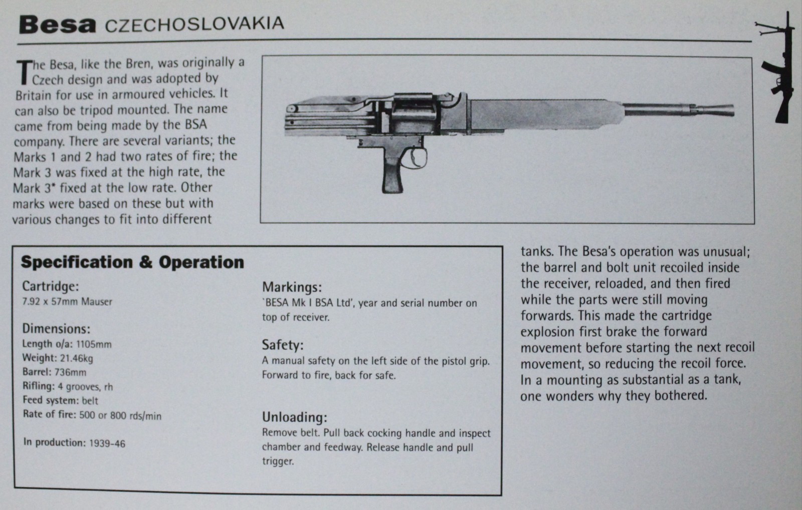 Besa Gun Picture Out of Print Spec Sheet Article Decor