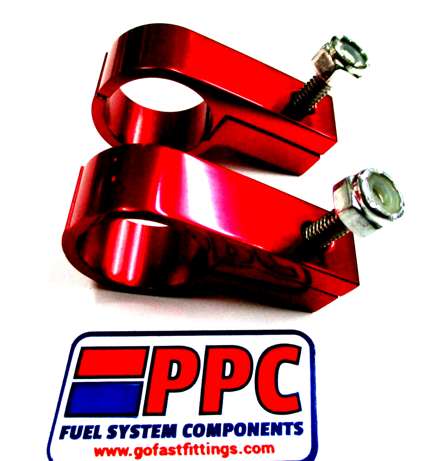 P Clamps Fits -06 hose  9/16 inch  ID show Polished Red anodized Billet Alum 2pk