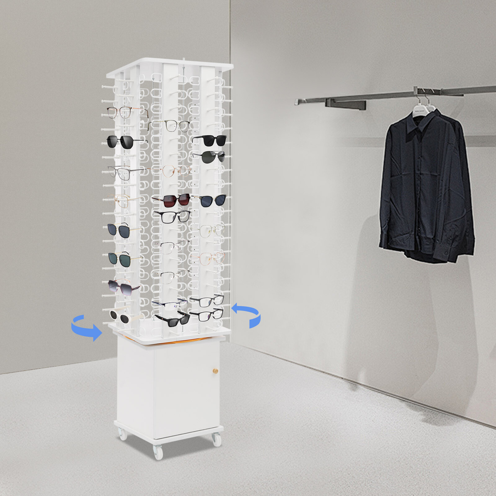 Glasses Storage Display Stand, Floor-standing Sunglasses Organizer With Wheels