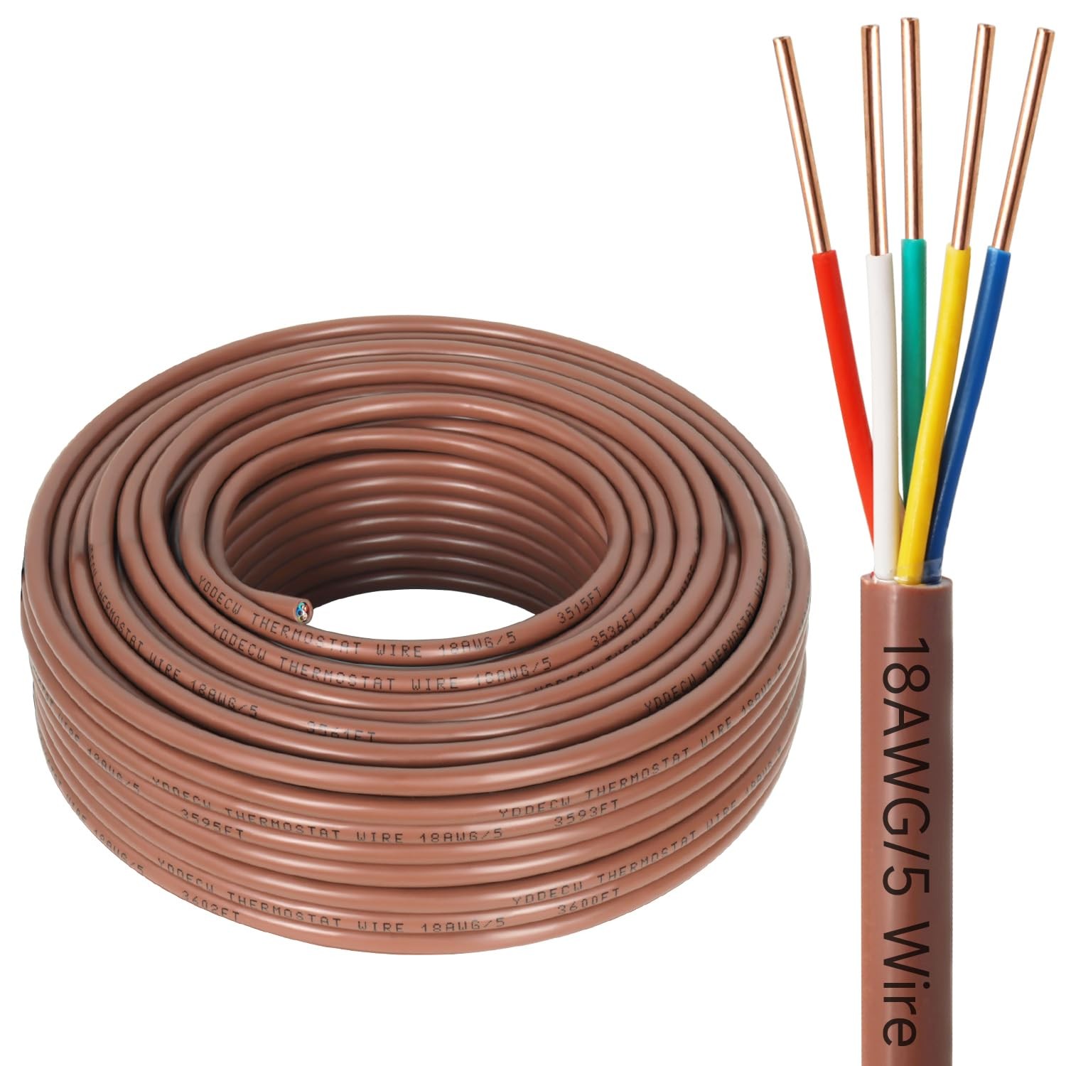 Solid Copper Thermostat Wire -18/5 100FT 18 Gauge 5-Conductor, HVAC Power Cable