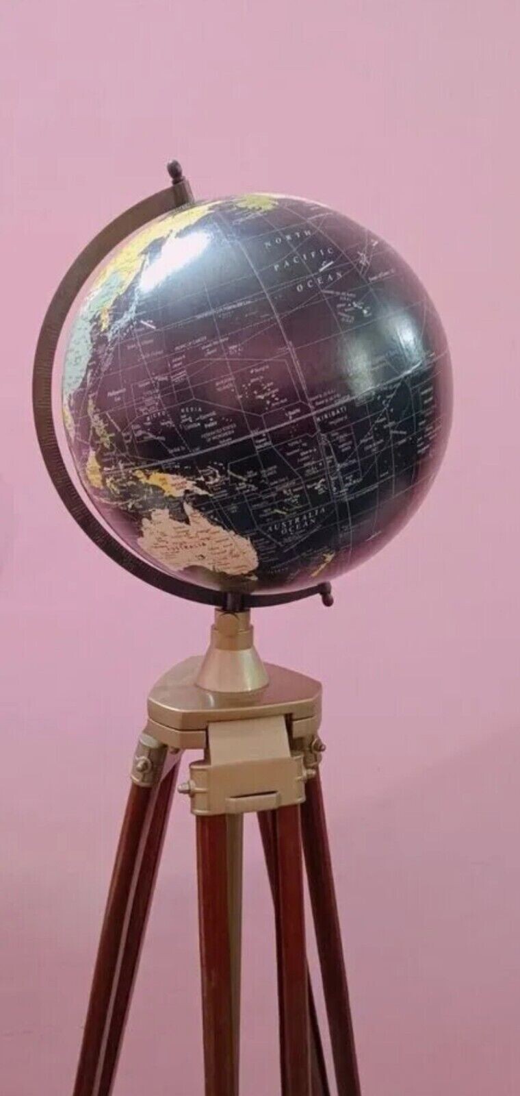 World Map Globe Antique Tripod Stand World Authentic Adjustable Modern Map Globe
