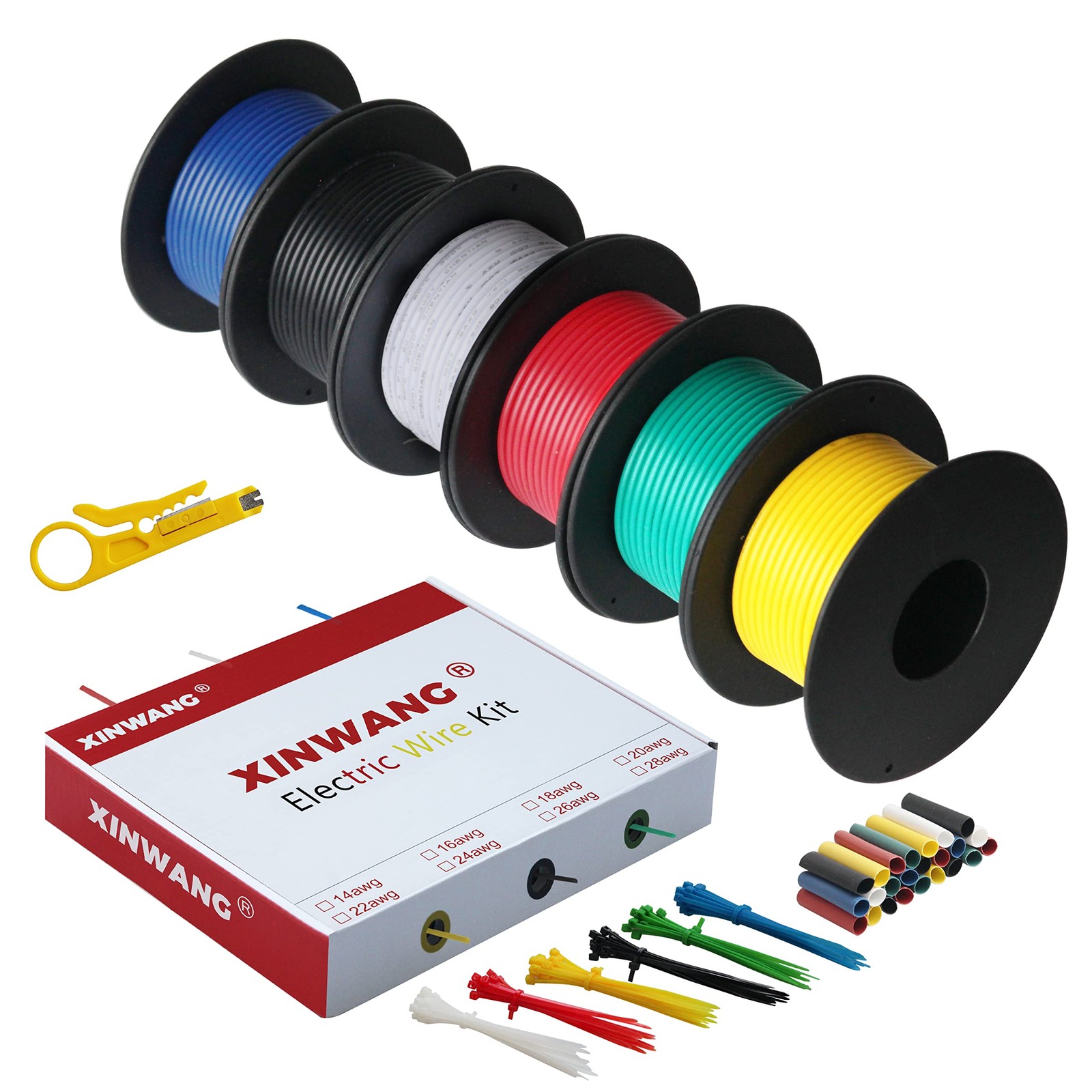 18 Gauge 18 AWG (0.75 mm² / 6 M) - PVC, Red White Blue Black Green Yellow