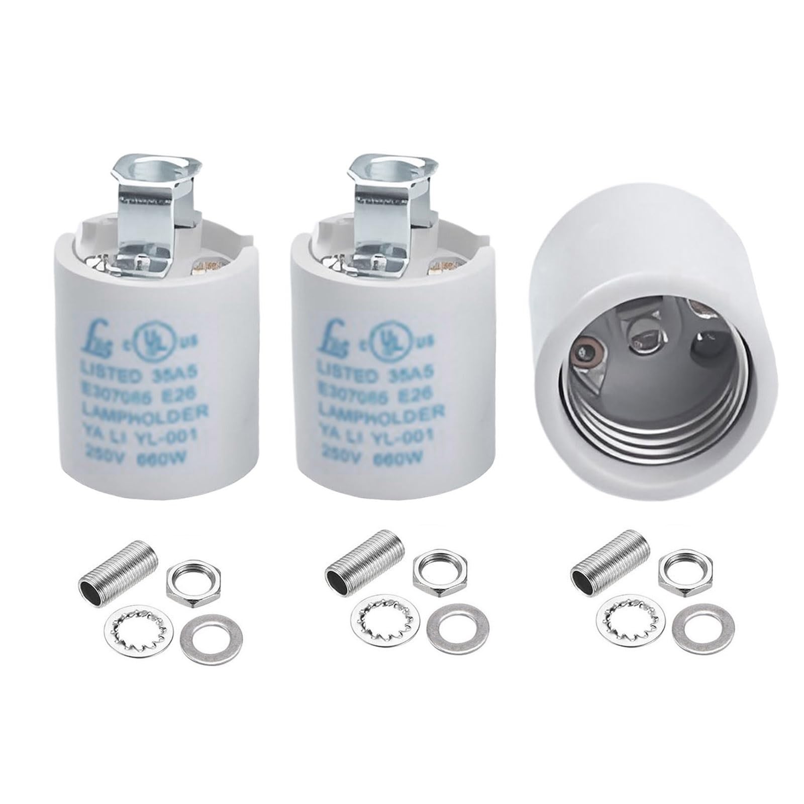 Keyless E26 Porcelain Socket,Ceramic Medium Base Screw Socket with Hickey IPS...