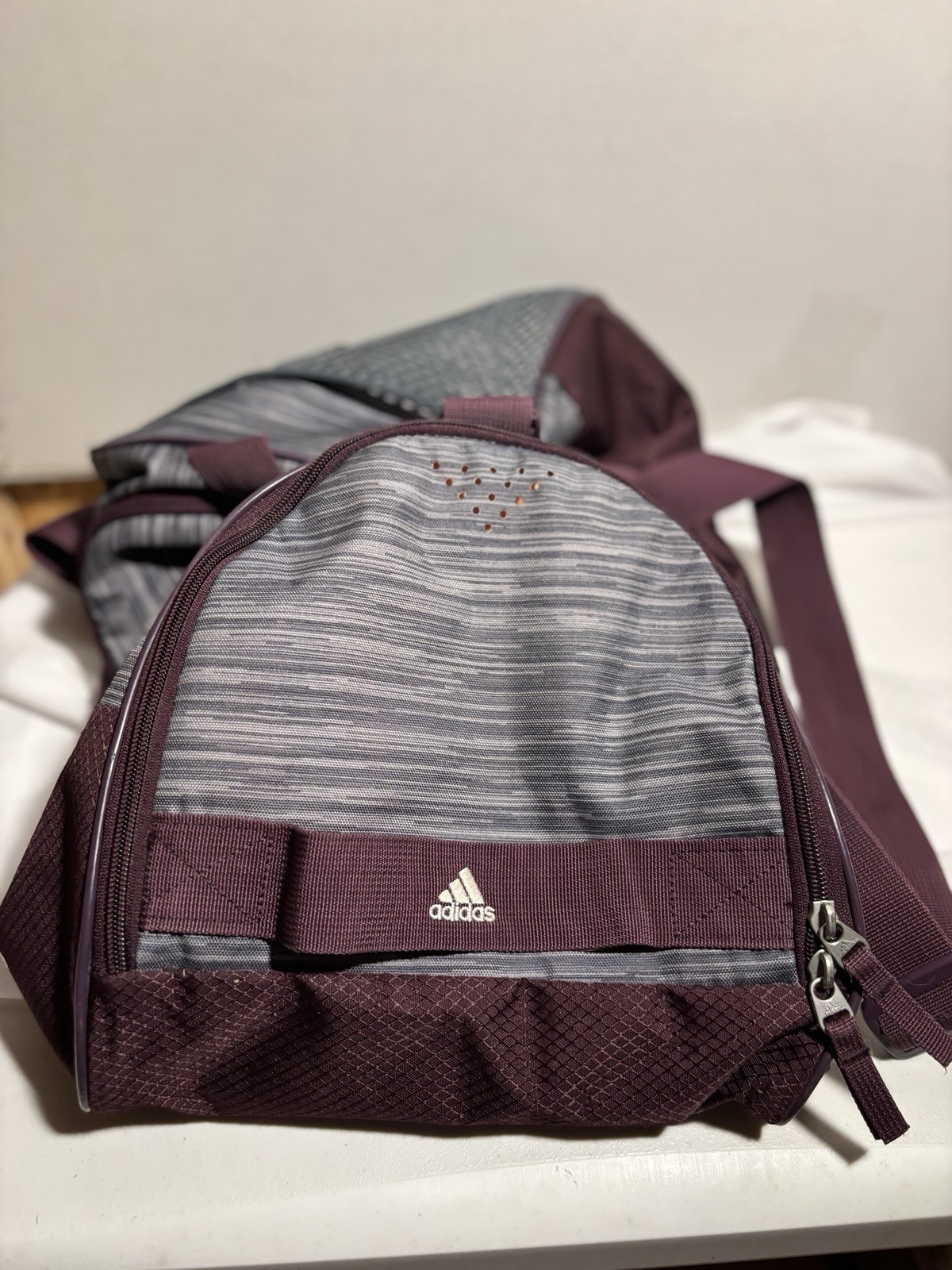 Adidas Women's Squad Gym Duffel Bag Gray and Purple One Size