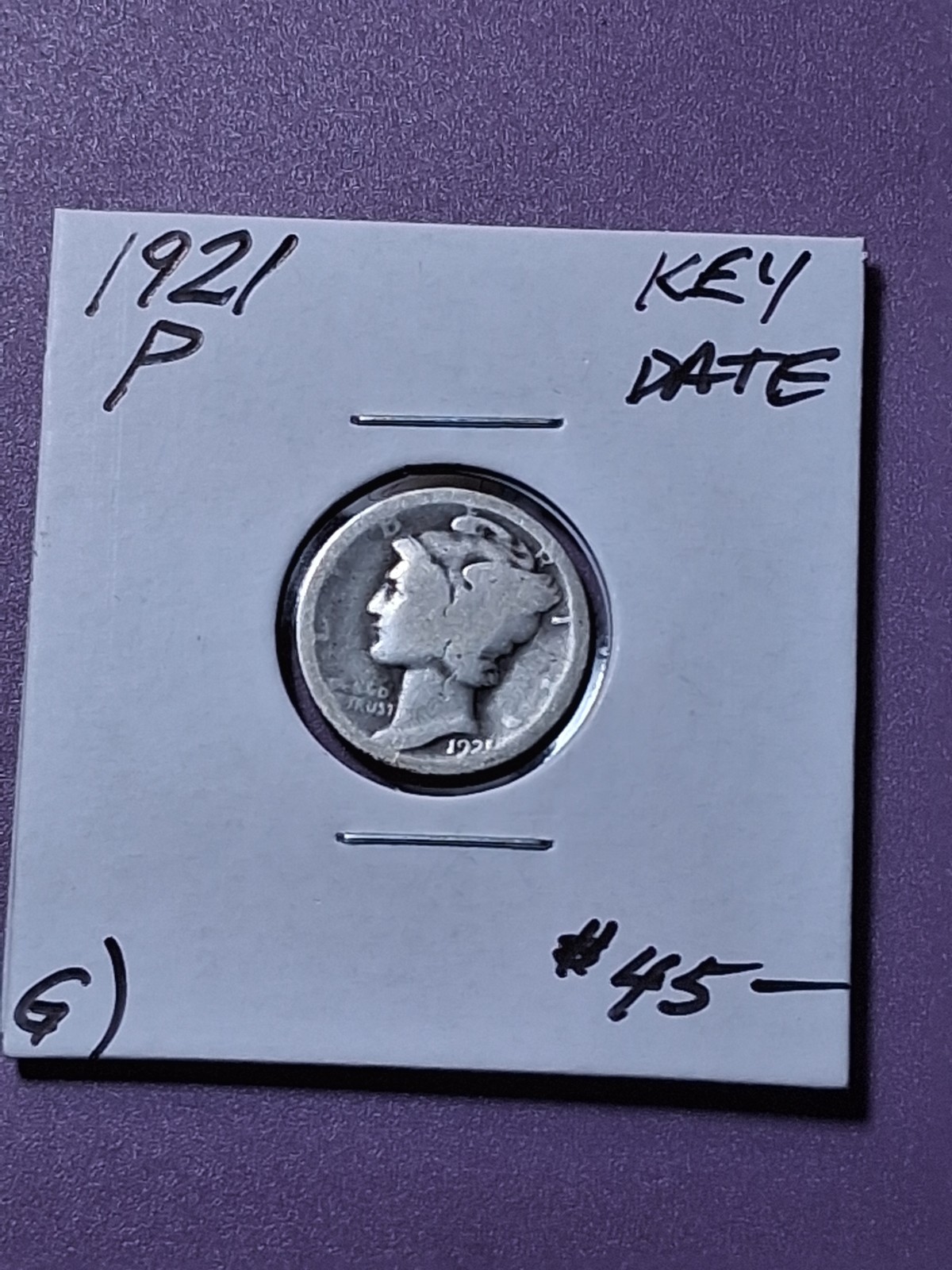 1921-P MERCURY DIME . GOOD CONDITION. KEY DATE.