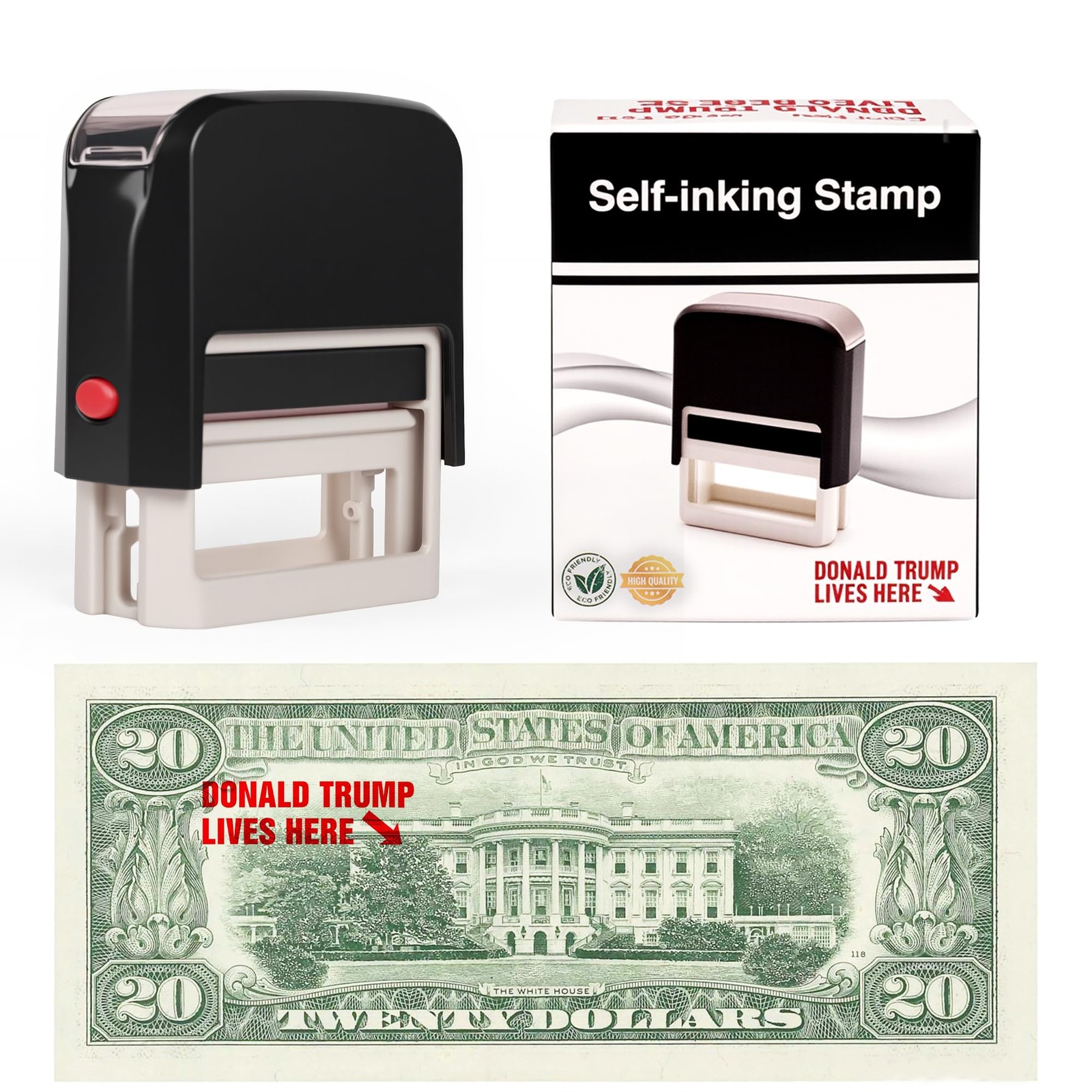 Donald Trump Lives Here Stamp - Self Inking Red Ink Stamp for Money, Office Supp