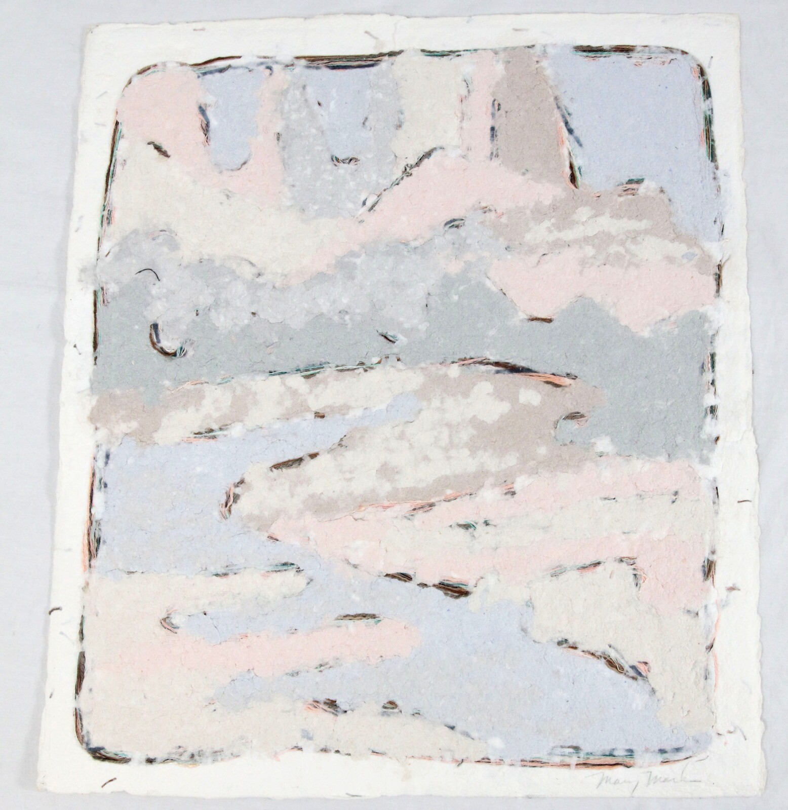 Mary Mark 23x26 Handmade Paper Collage Contemporary Abstract Wall Art Fiber Yarn