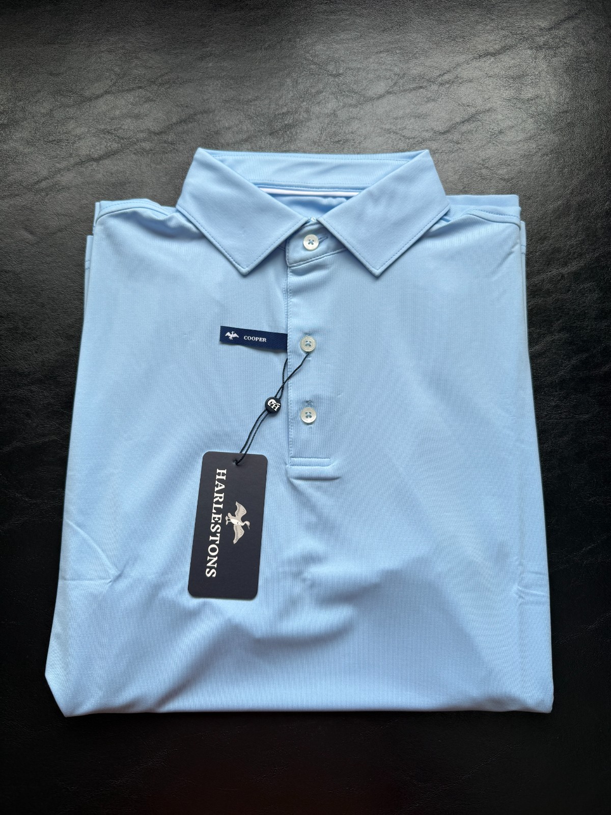 NWT MEN'S HARLESTONS COOPER POLO, COLOR: CAROLINA BLUE, SIZE: SMALL