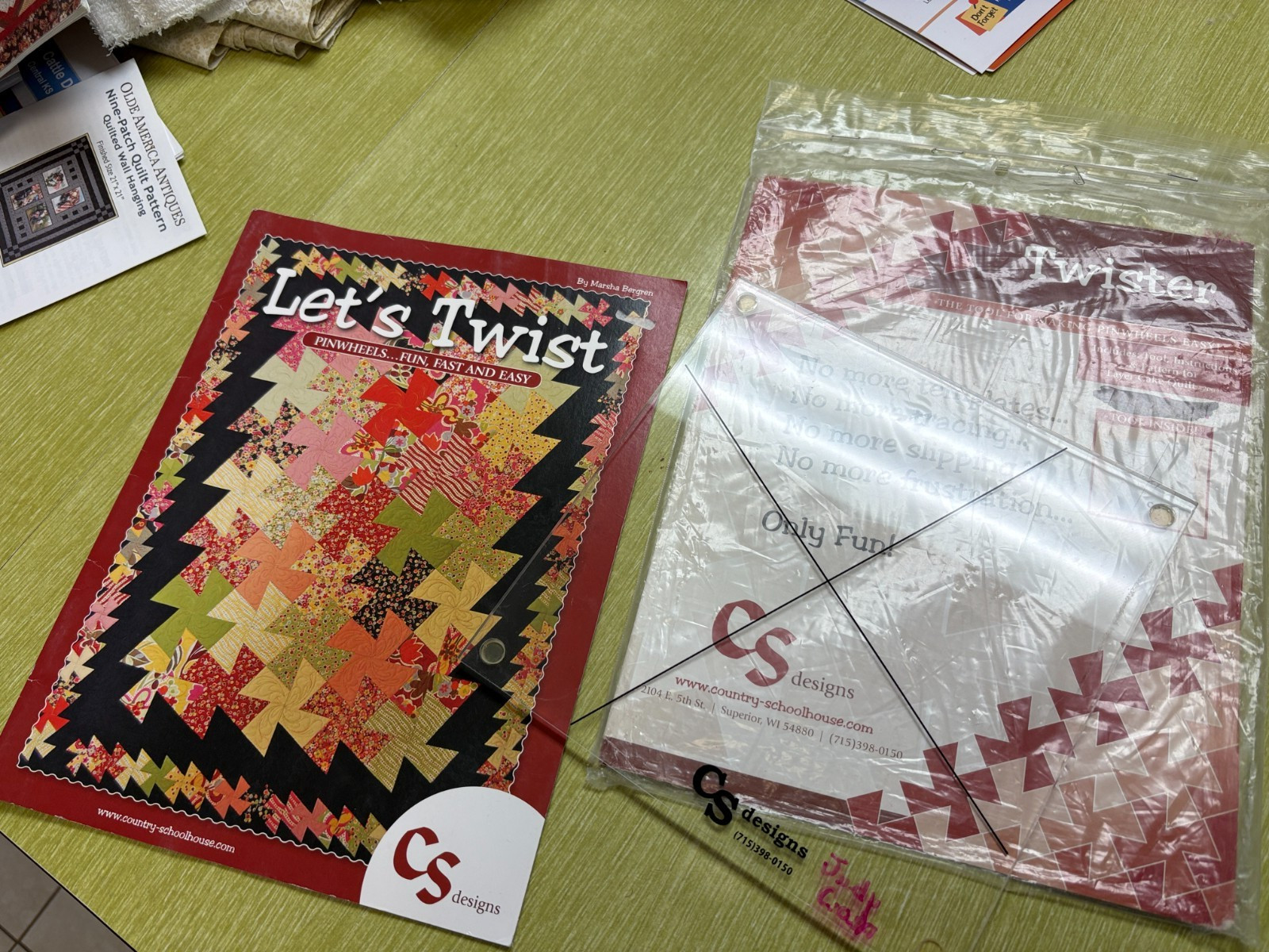 LET'S TWIST, Marsha Bergren quilt patterns, plus 8x8 Twister Template ruler