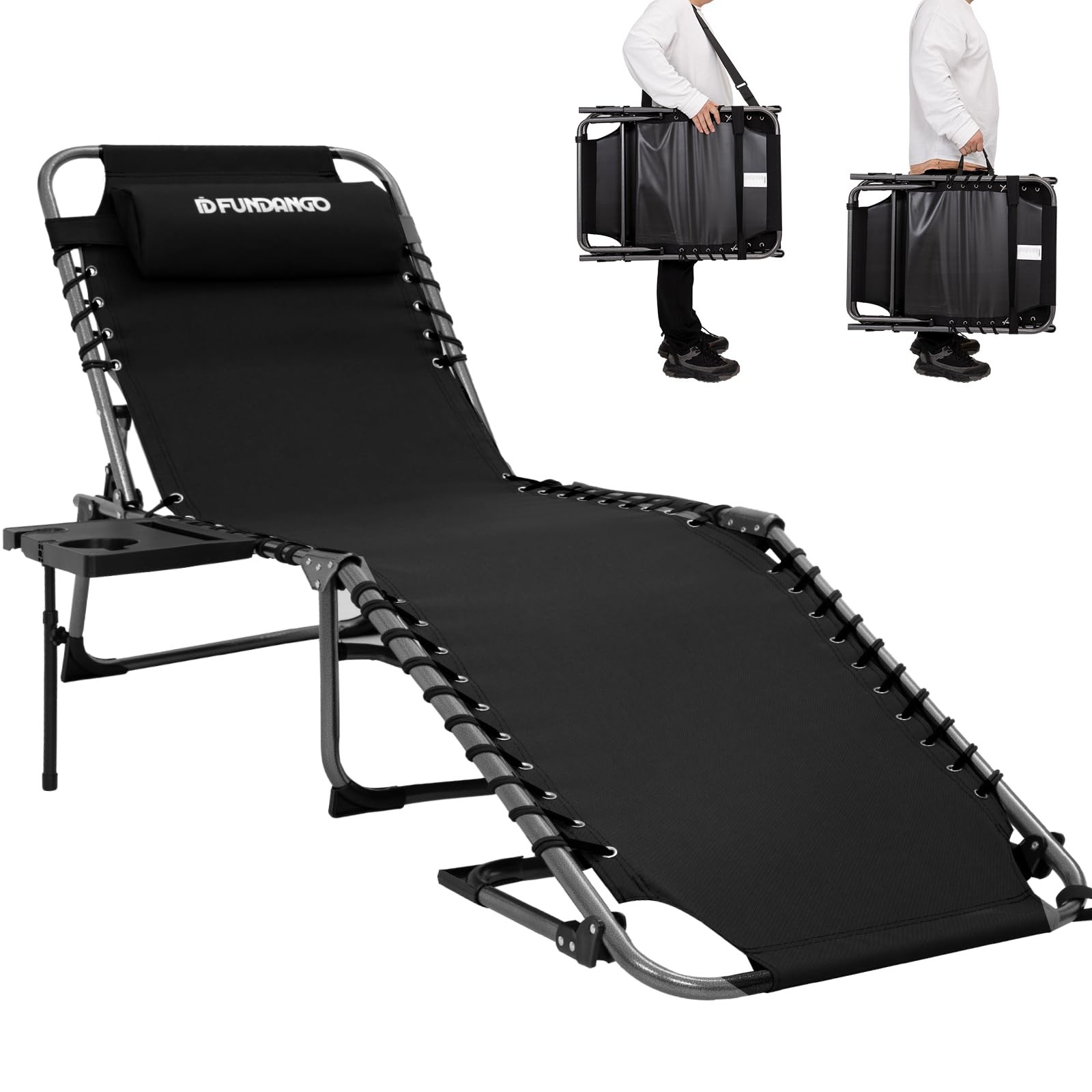 Chaise Lounge Chair Outdoor, 5-Position Folding Tanning Chair with Detachable...