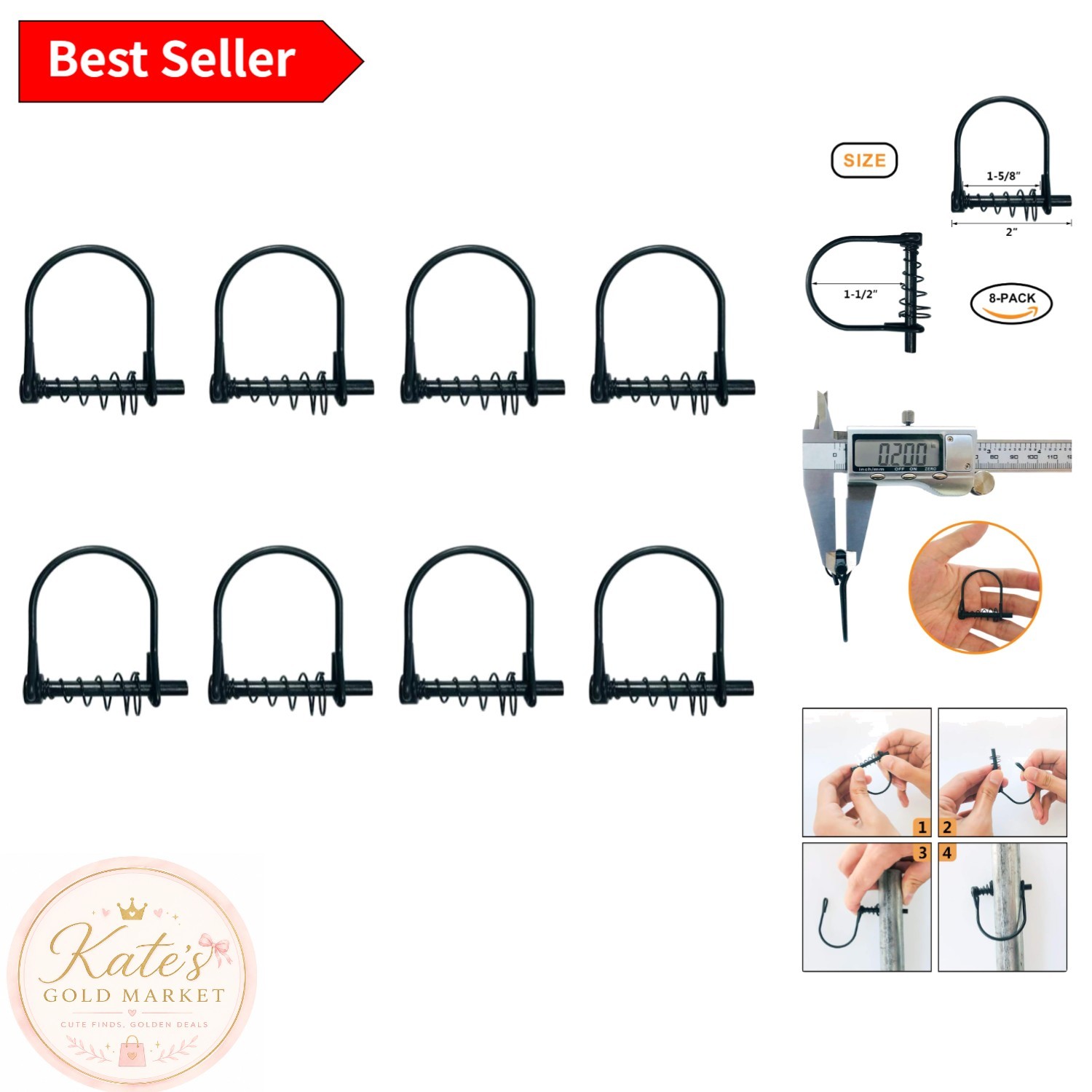 Durable 1 5/8 Inch Silent Spring Locking Pins - 8-Pack for Treestand Stability