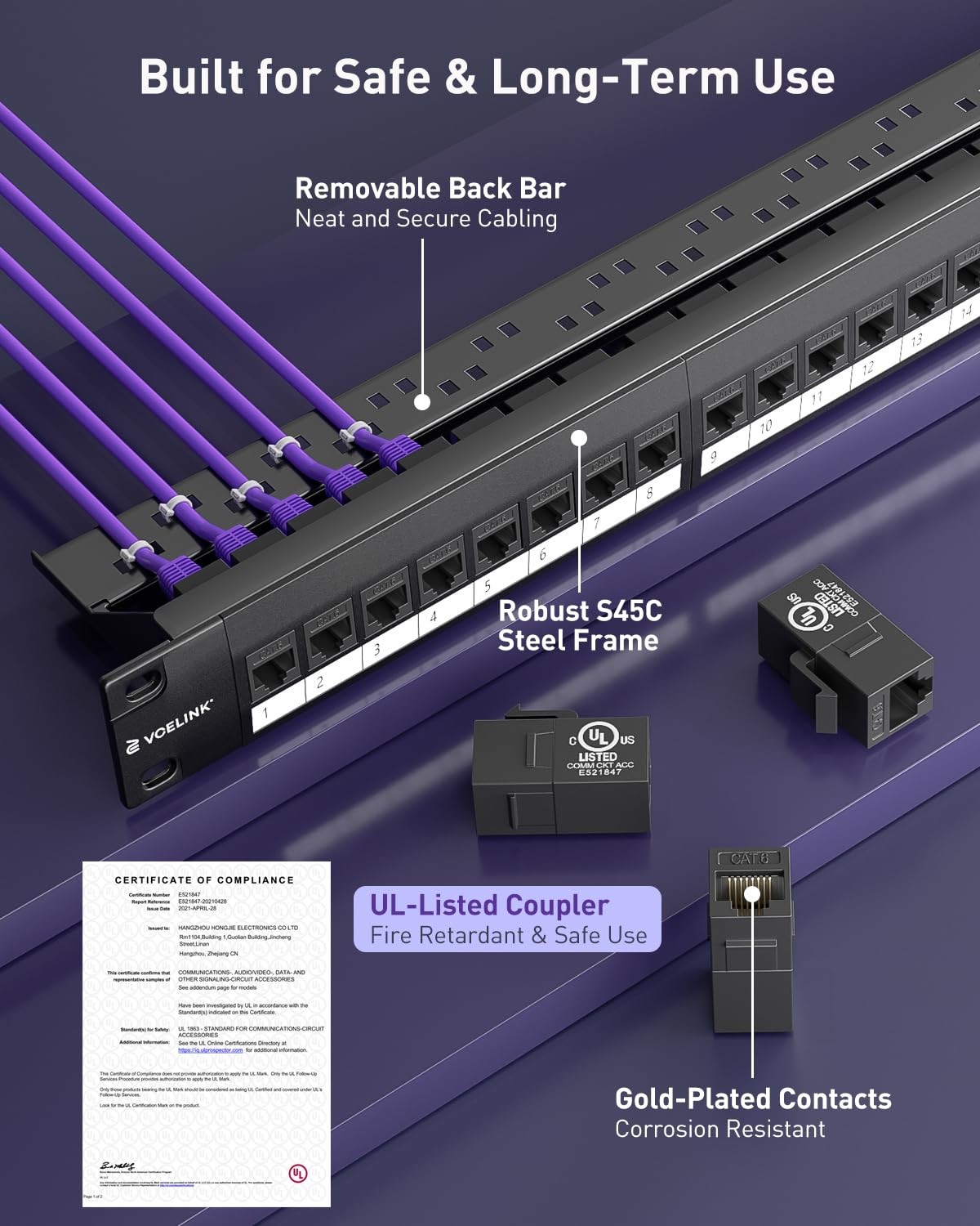 Keystone Patch Panel, with 25-Pack UL-Listed CAT6 Keystone Coupler
