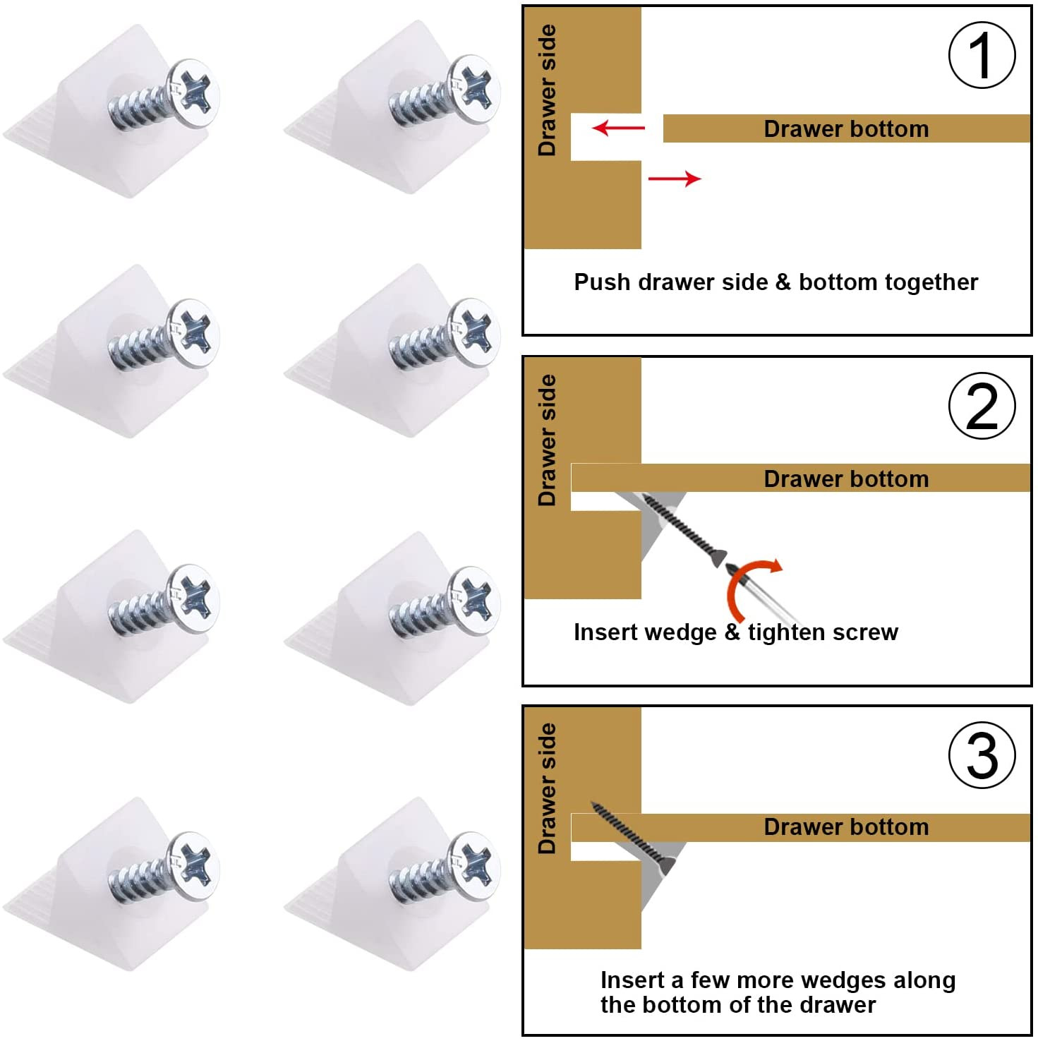 100 Packs Fixing Mending Wedges 90 Degree Drawer Plastic Angle Code Bracket for