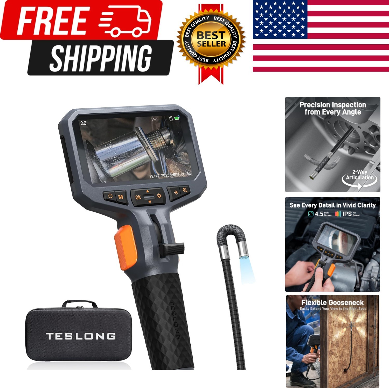 Articulating Borescope for Mechanic Automotive HVAC Wall Inspection | 2.0MP H...
