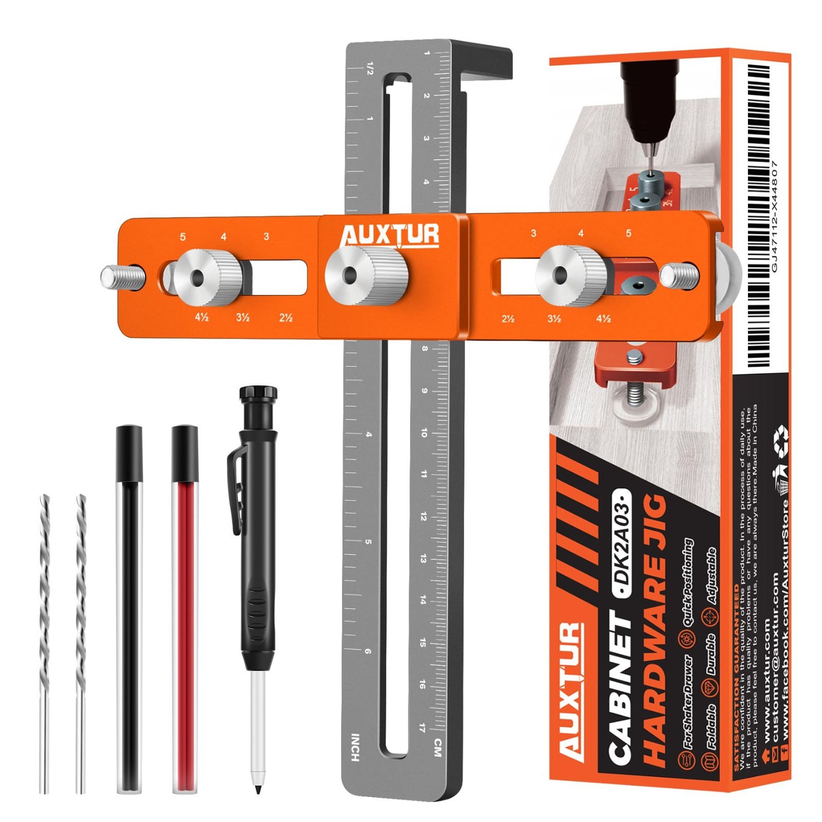 Adjustable Cabinet Hardware Jig Tool with Deep Hole Pencil & Alignment Guide - D