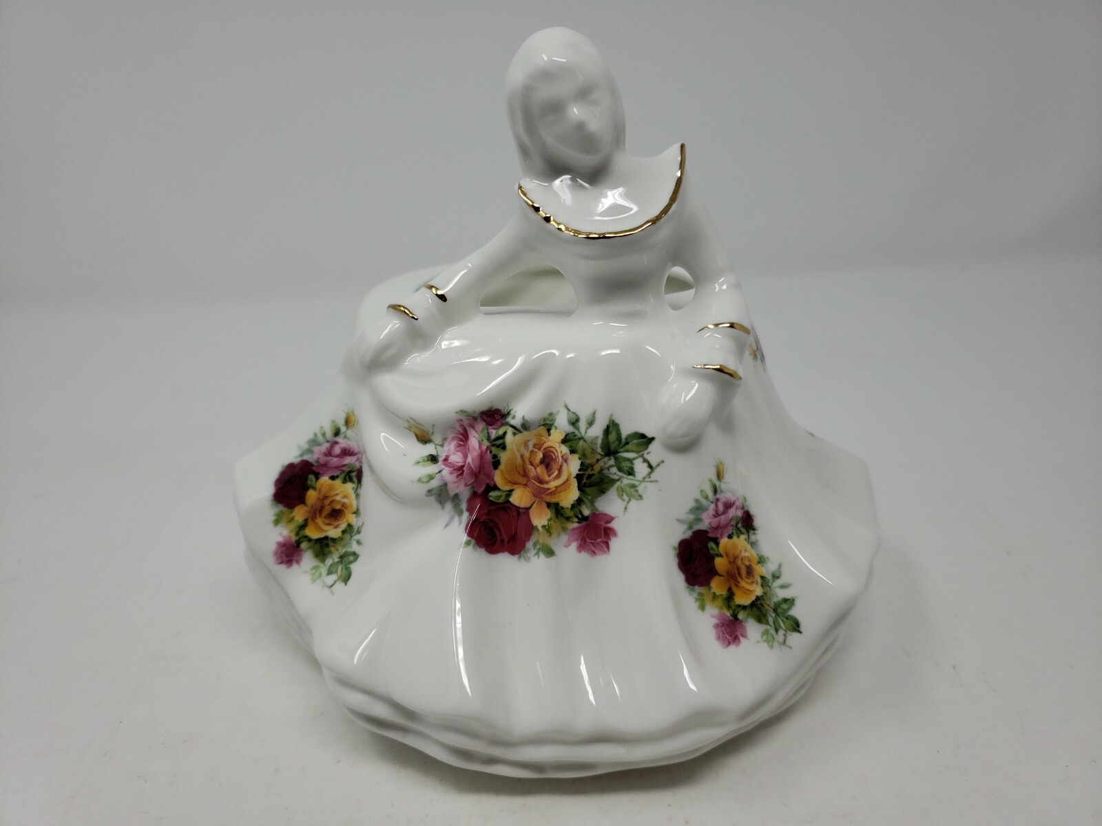 Vintage RARE White Planter Chelson China Girl Dress Painted Roses/Gold  England