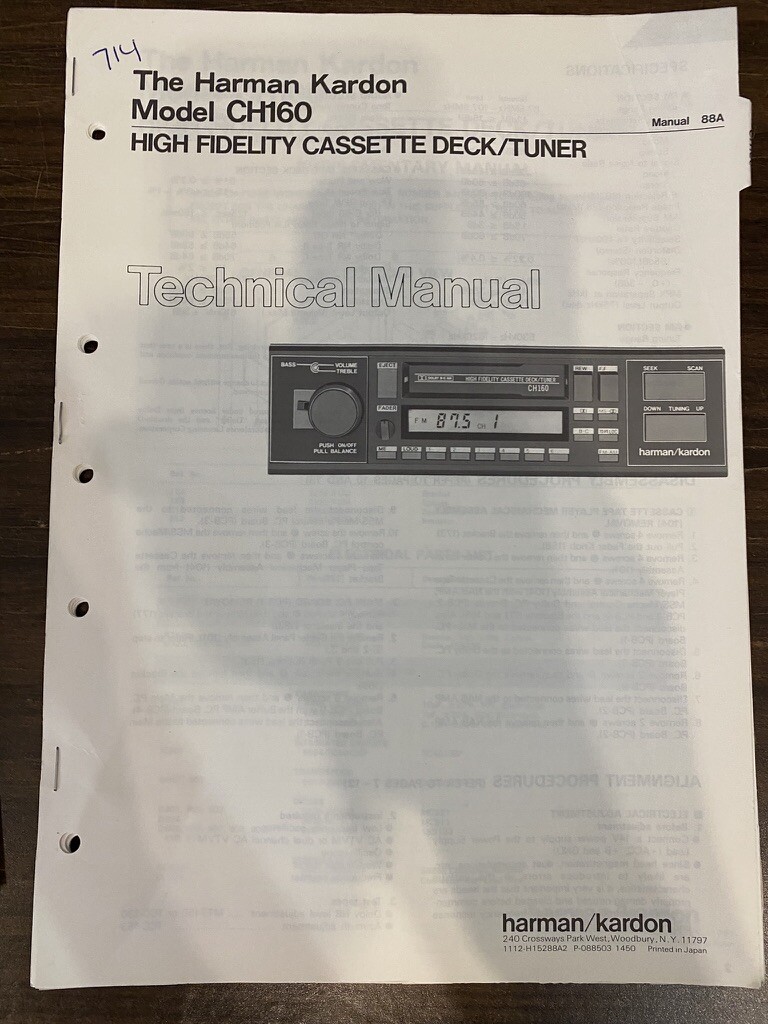 HARMAN KARDON CH160 CH-160 Service Manual *ORIGINAL* BOOK OR PDF-FREE SHIPPING