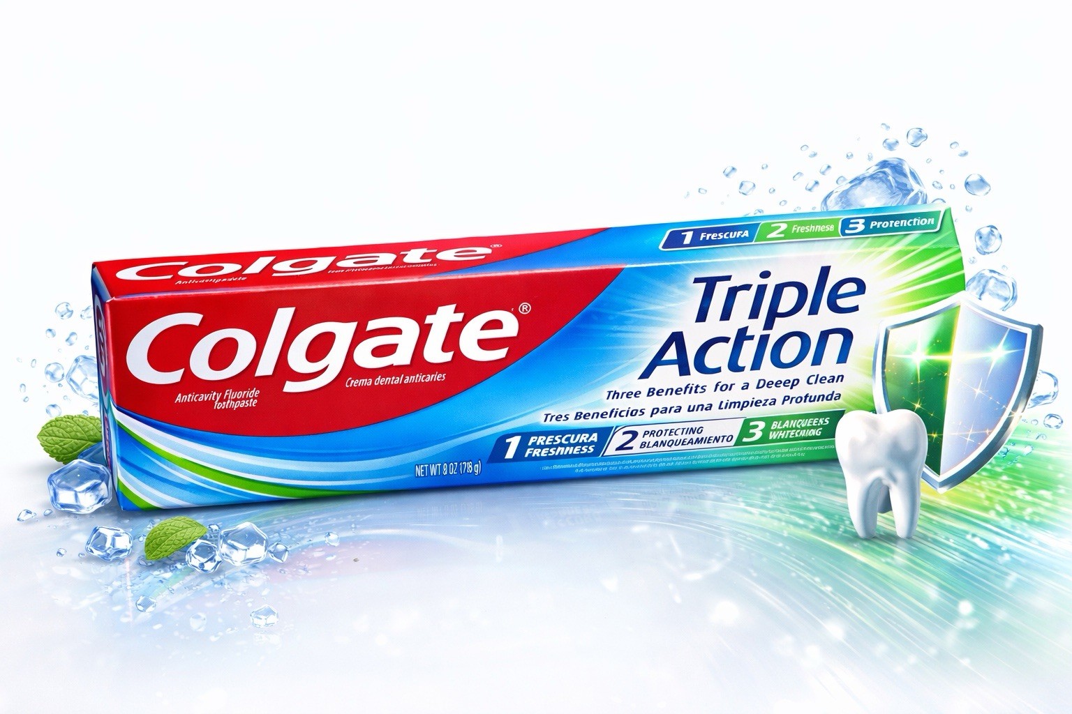 Colgate Triple Action Fluoride Toothpaste Original Mint 8 oz Whitening Freshness