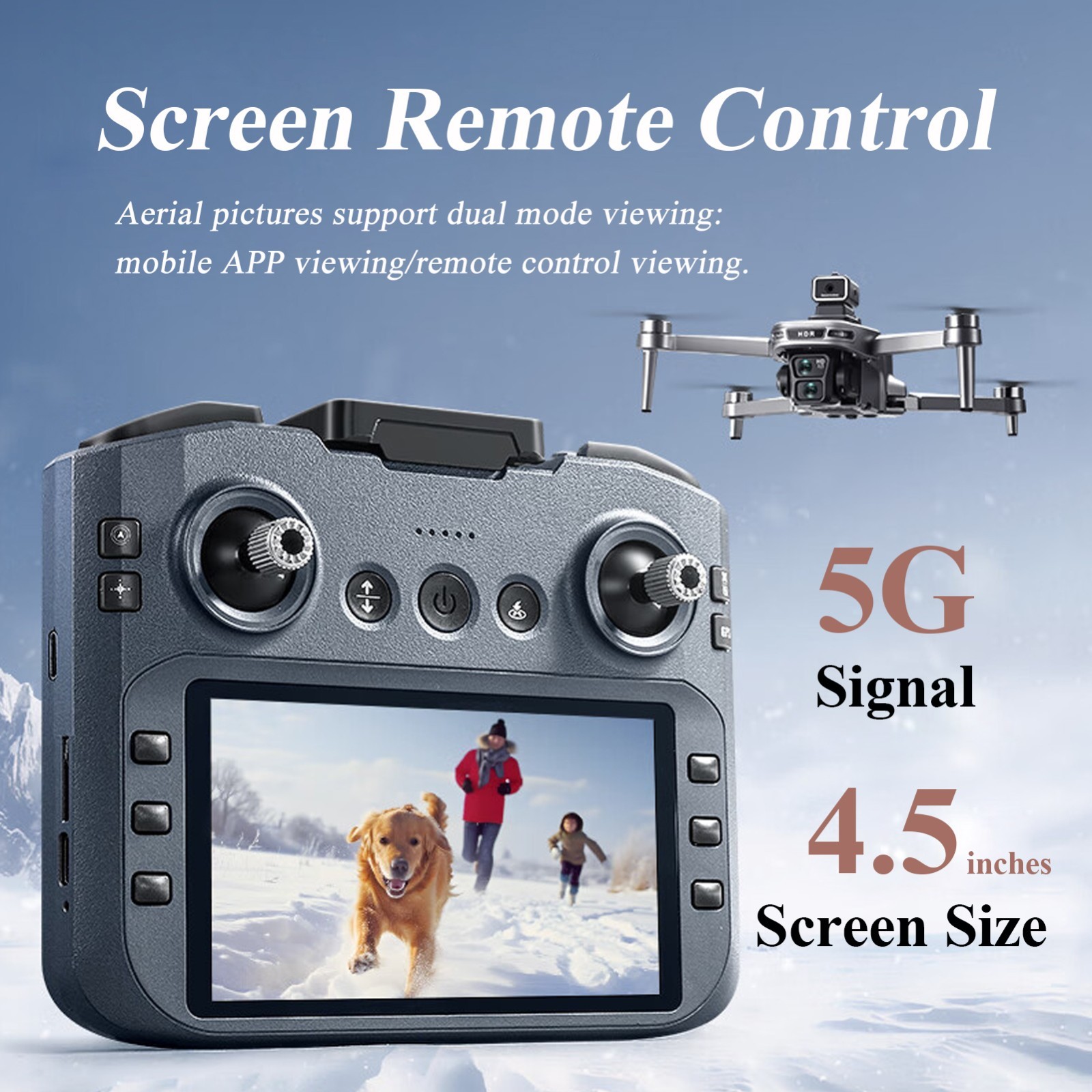 4K GPS Camera Drone, 4.5'' RC Screen, Brushless Motor, 500m FPV, Auto Return