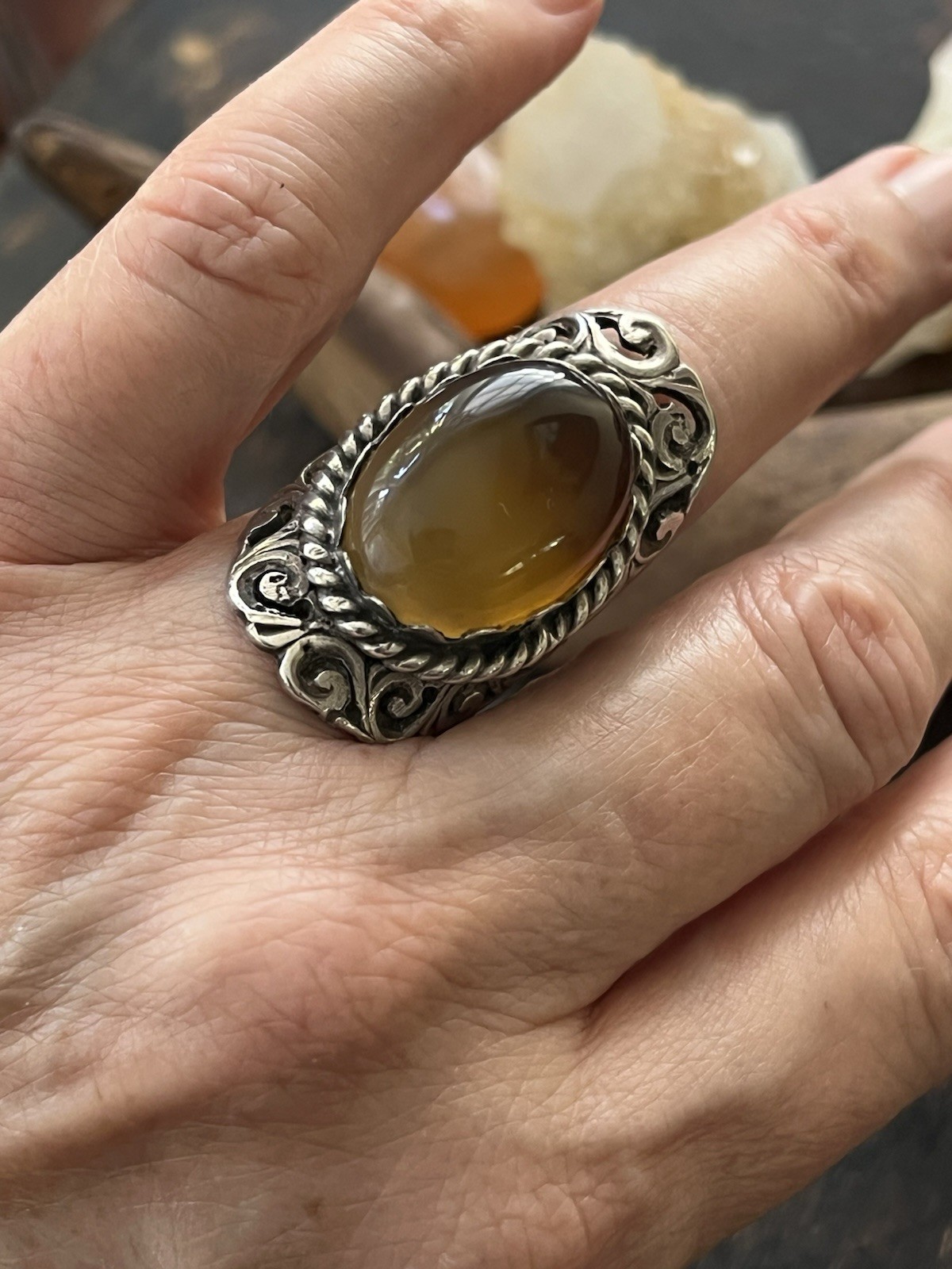 Handmade Sterling And Carnelian Statement Ring Size 7