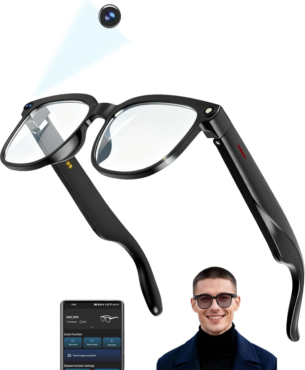 AI Smart Glasses with Camera 4K, Video Recording.Bluetooth for Men & Women -Hand