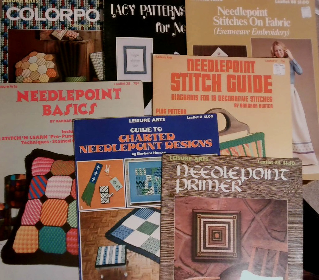 Lot of 7 Needlpoint Colorpoint, Lacy, Fabric, Primer, Basics, Charted Designs
