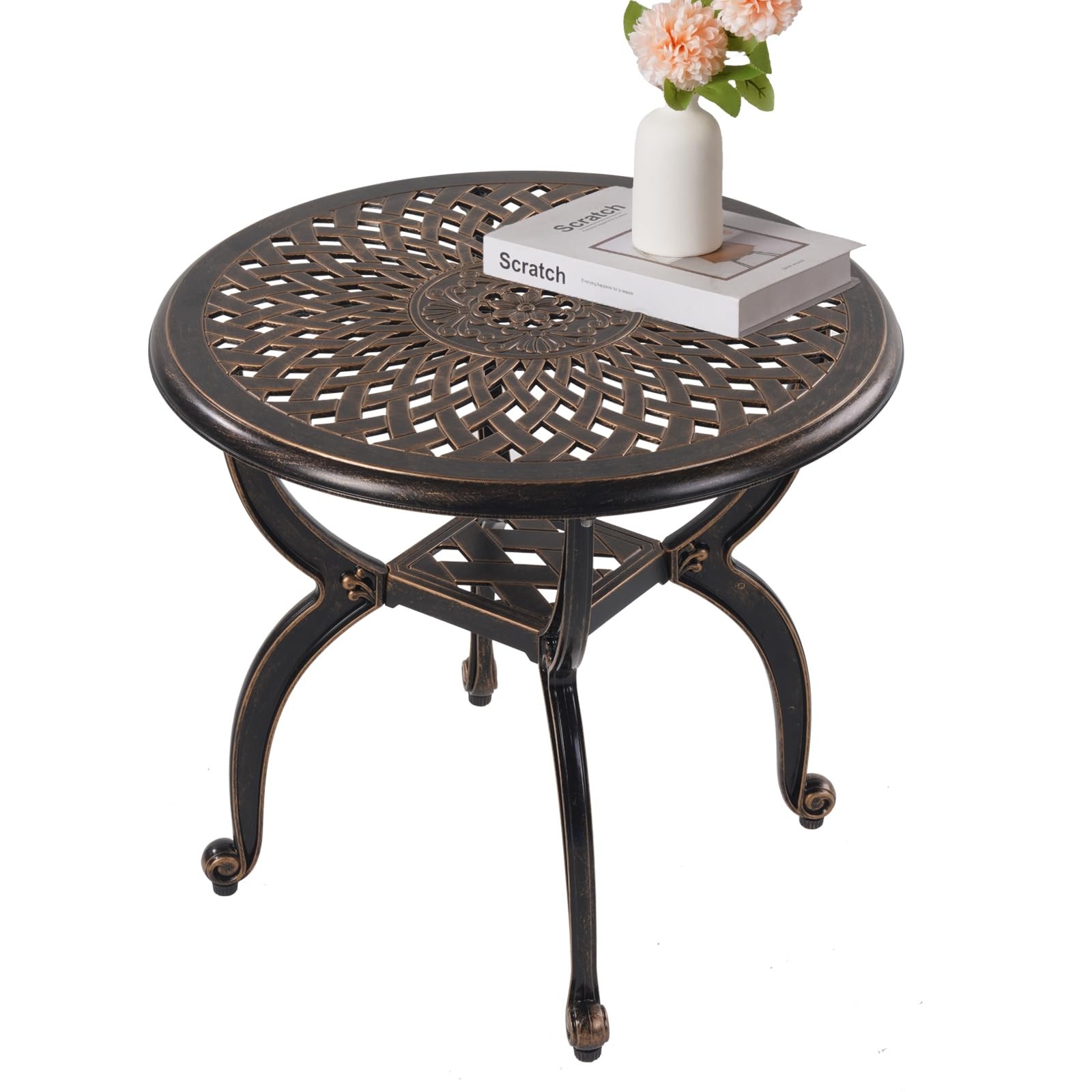 WILOUNGE Cast Aluminum Outdoor Side Table,Small Patio Table,Outdoor Coffee Ta...
