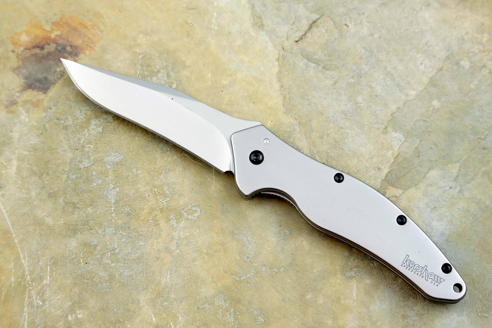 Kershaw Shallot knife 1840 Speedsafe silver handle plain edge knives *BLEM*