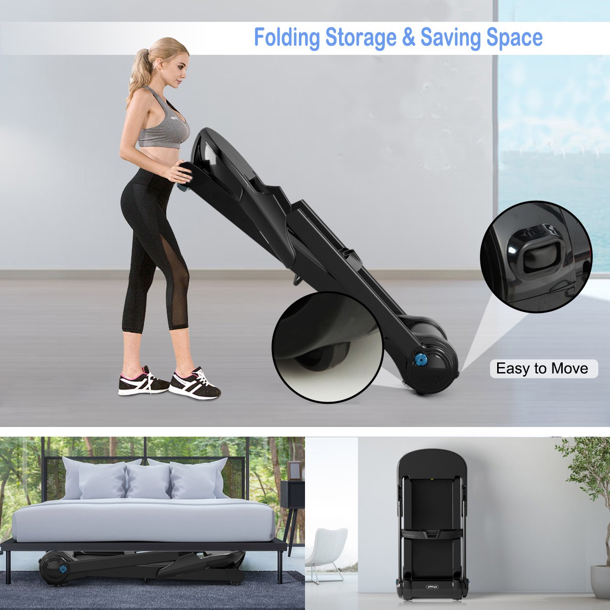 2.25HP Electric Folding Fitness Treadmill w/APP Heart Rate