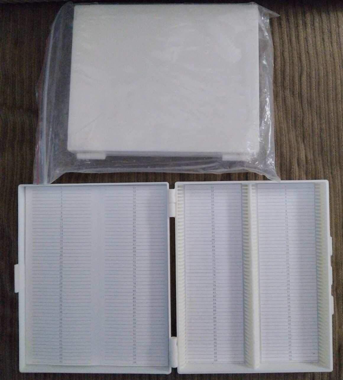 Lot of 2 White Plastic Rectangular 100 Slides Microscope Boxes P11008