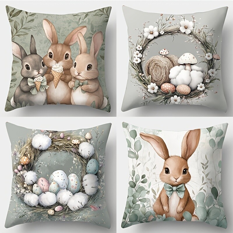4-Piece Easter Theme Bunny Pillowcase Sofa Home Decor