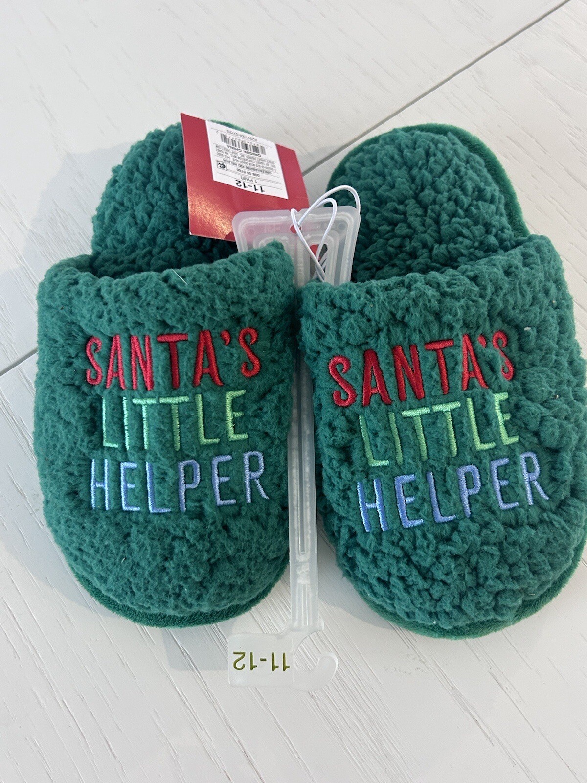 NWT Wondershop Green Christmas Sherpa Slippers Sz 11-12 Kids Santas Little Helpe